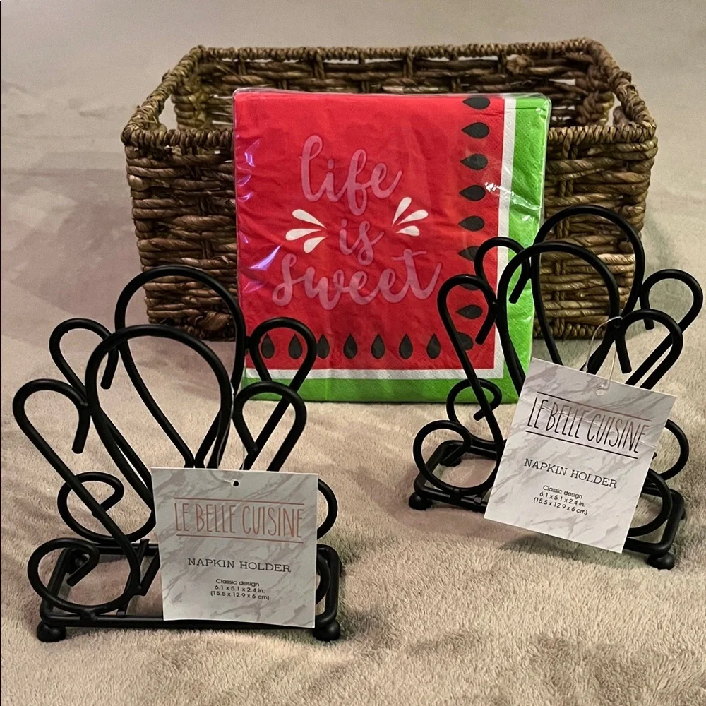 “Le Belle Cuisine” Set of 2 Matching Napkin Holders & 40ct Life is Sweet Napkins